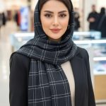 شال نخی چهارخانه منگوله دار