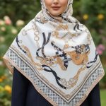 روسری کرپ دست دوز مجلسی قواره ۱۲۰