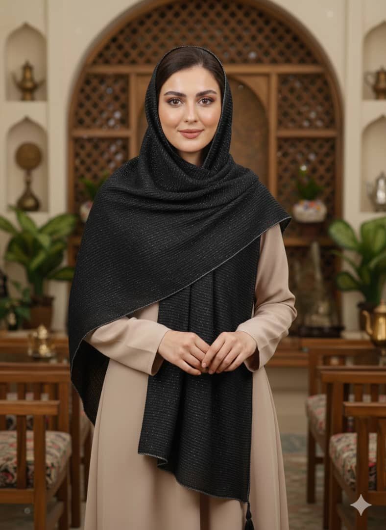 IMG-20260223-WA0083 شال نخی برشکا شاین دار منگوله دار - Image 1