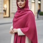 شال نخی منگوله دار تک رنگ