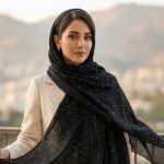 شال نگین دار نخی تک مشکی